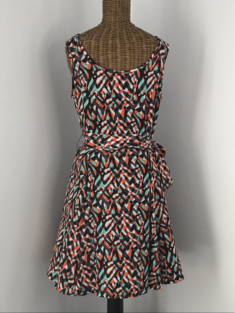 Soho Sleeveless Mini Dress in Black, Coral & Teal